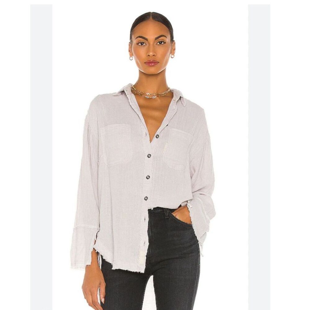 We The Free Light Gray Button-Down Shirt